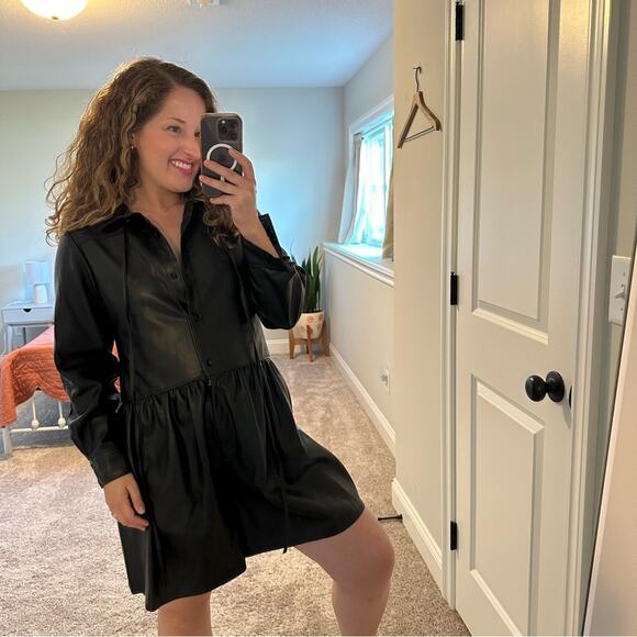 NWT Rebecca Taylor Black Faux Leather Long Sleeve Romper 6 - Picture 2 of 13